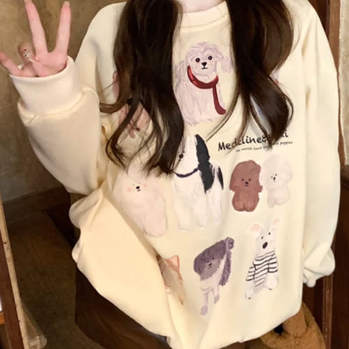 Load image into Gallery viewer, Casual Printing Apricot Women&#39;s Sweatshirts Winter O-neck Pullovers Fashion Female Streetwear Loose Chic Simple Hoodies
