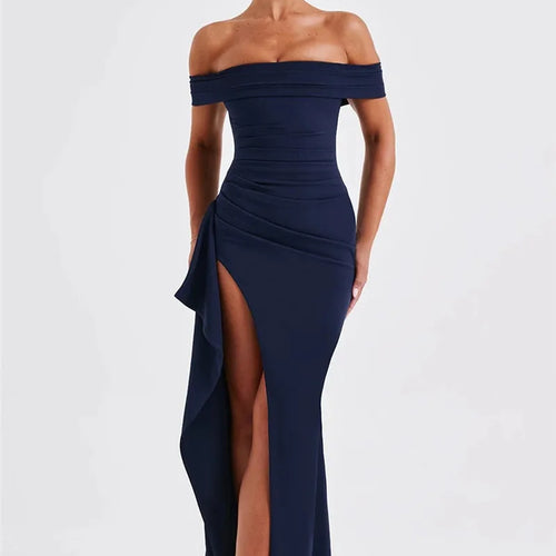 Load image into Gallery viewer, Elegant Off-shoulder High Split Maxi Dress Women Fashion Strapless Sleeveless Backless Bodycon Club Party Sexy Dress
