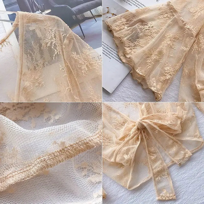 2023 Summer Jackets Lace Shawl Women's Clothing Short Lace-up Sun Protection Shawl Coat Cardigan Top Thin Femme Mujer