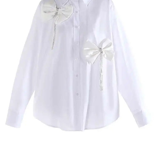 Load image into Gallery viewer, Women White Three-Dimensional Butterfly Bow Big Size Blouse New Lapel Long Sleeve Shirt Fashion Spring Autumn 2025 1DJ0005

