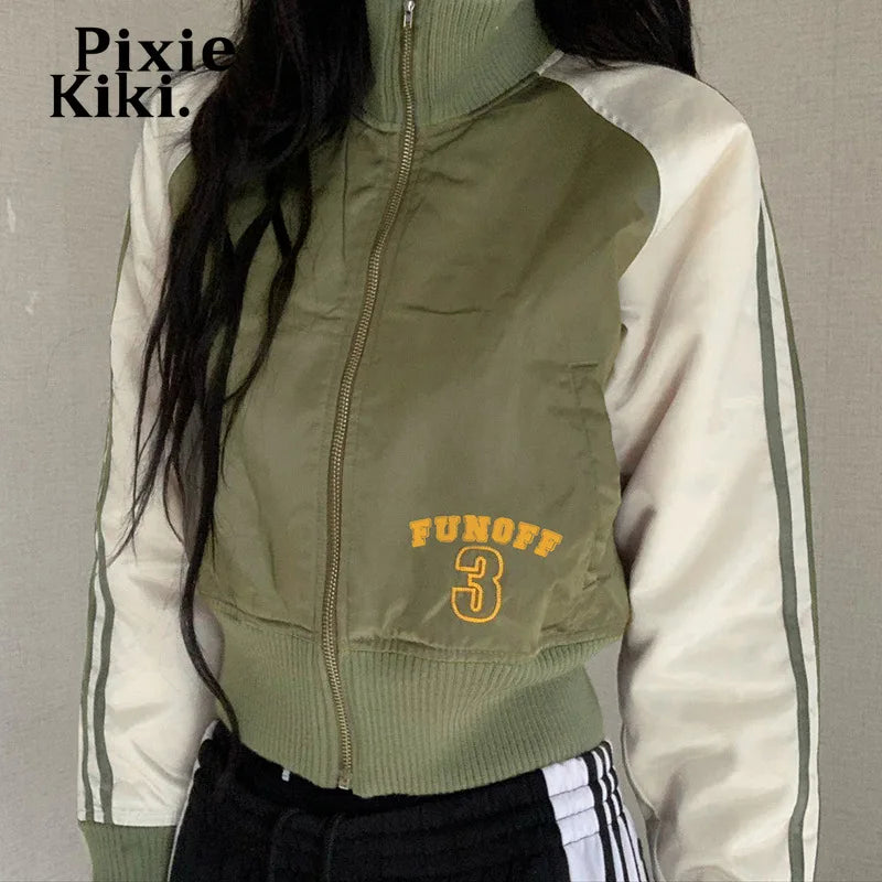 Letter Printed Turtleneck Zip Up Jacket Y2k 2000s Autumn Winter Clothes Women 2024 New in Outwears P84-ED45