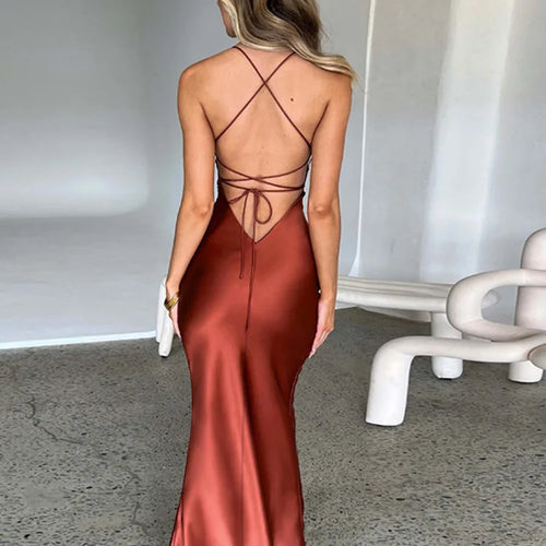 Load image into Gallery viewer, Satin Backless Maxi Dress For Women 2022 Autumn New Spaghetti Strap Sleeveless Bodycon Long Dress Vestido Clubwear
