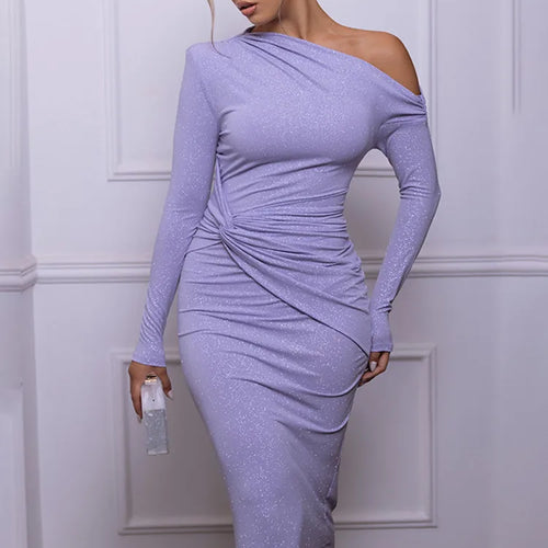 Load image into Gallery viewer, Elegant Long Sleeved Shiny Pleated Bodycon Party Evening Dress Women Autumn Winter New 2025 Tight Sexy Pleated Vestidos
