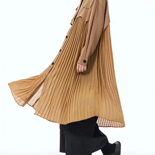 Load image into Gallery viewer, Women Army Green Pleated Spliced Big Size Midi Shirt Dress New Lapel Long Sleeve Fashion Tide Spring Autumn 2025 1DH6927
