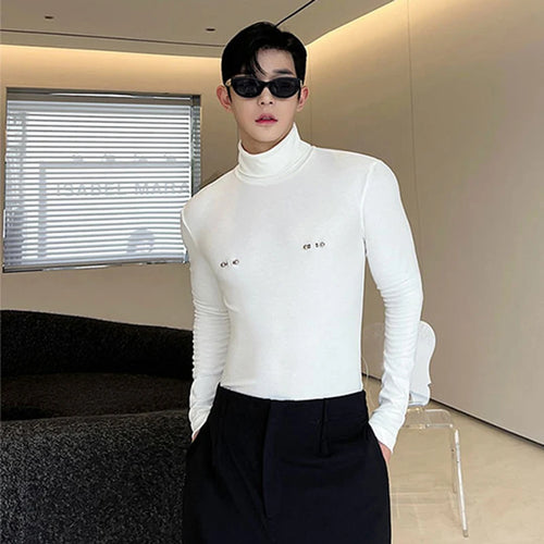 Load image into Gallery viewer, Slim Male Long Sleeve T-shirts Autumn New Versatile Detachable Breastpin Fashion Niche Design Korean Underlay Tops 9C1590
