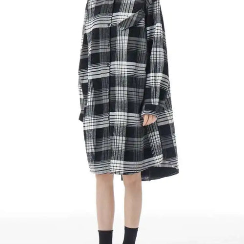 Load image into Gallery viewer, Women Plaid Big Size Knee-Length Shirt Dress New Lapel Long Sleeve A-line Loose Fit Fashion Spring Autumn 2025 1DH2091
