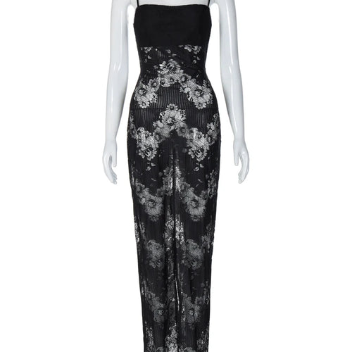 Load image into Gallery viewer, Black Slip Backless Floral Print Patchwork Lace Sexy Bodycon Maxi Dress 2025 Spring Party Club Vacation Clothes
