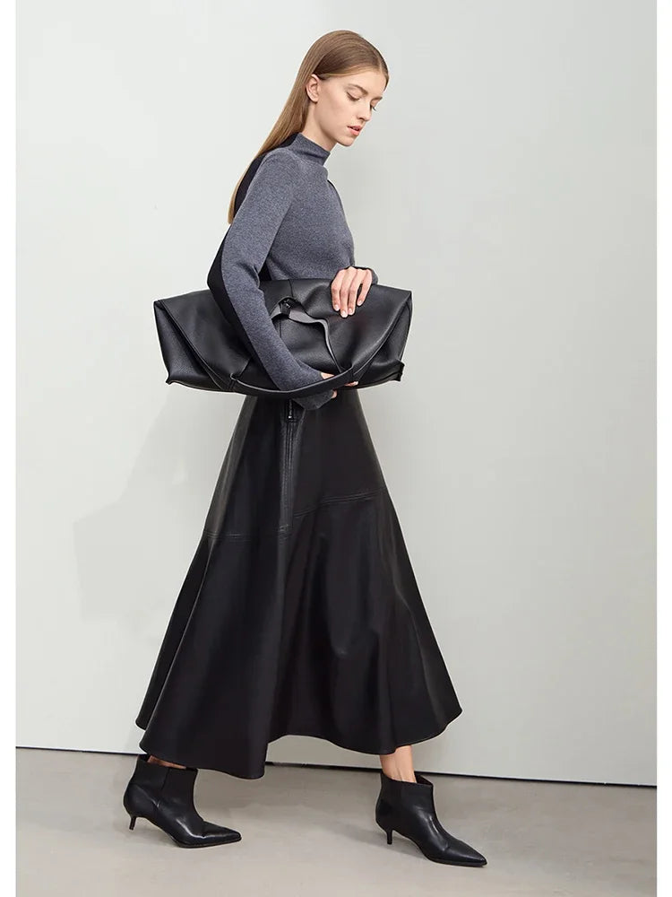 Minimalist Elegant Commuter Environmentally Friendly PU Leather Skirt 2024 Winter New Women's Loose A-shaped Skirt 12444181