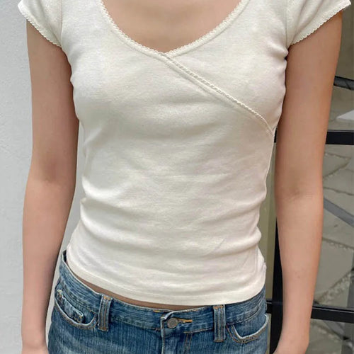 Load image into Gallery viewer, Vintage Slim T-Shirt Summer V Neck Streetwear Cotton Top 2024 Femme Sweet Cute Y2k Simple Tee Tops Woman Clothes
