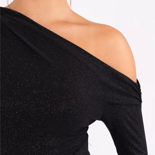 Load image into Gallery viewer, Sparkle Long Sleeve Sexy Maxi Dress For Women Inclined Shoulder Backless Bodycon Ruched Club Party Sexy Long Dress
