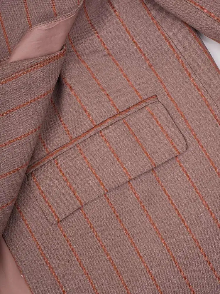 Women Brown Striped Irregular Elegant Big Size Blazer New Lapel Long Sleeve Jacket Fashion Tide Spring Autumn 2025 CPDB202
