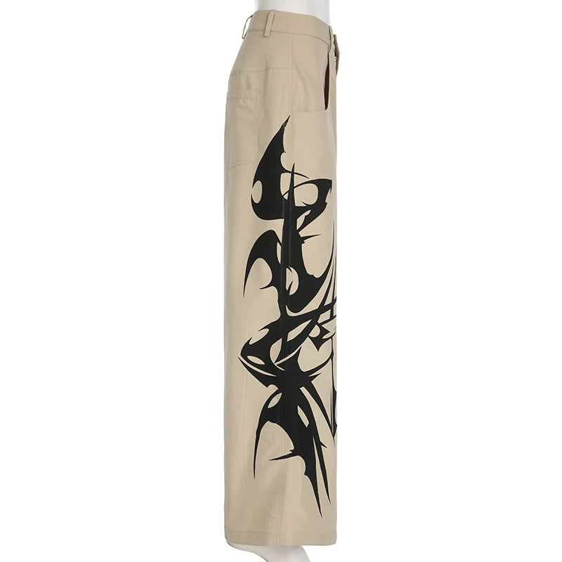 Harajuku Y2K Khaki Low Rise Baggy Suit Pants Vintage Wide Leg Trousers Women Chic Grunge Aesthetic Sweatpants Outfits