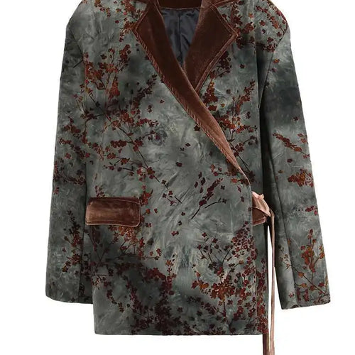 Load image into Gallery viewer, Women Green Flocking Bandage Big Size Vintage Blazer New Lapel Long Sleeve Jacket Fashion Tide Spring Autumn 2025 CPG1129
