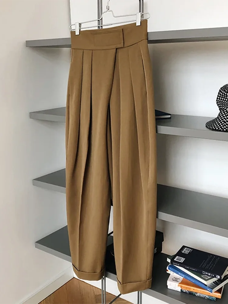 Casual Pants For Female High Waist Loose Solid Color Fold Pleated Women's Trousers Fashion Autumn