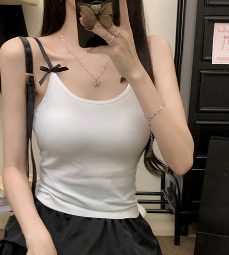 y2k Tops 2000s Women Clothes Sexy Spaghetti Strap Sleeveless Camisole Vest with Bow Decor Fairycore Clothing Streetwear