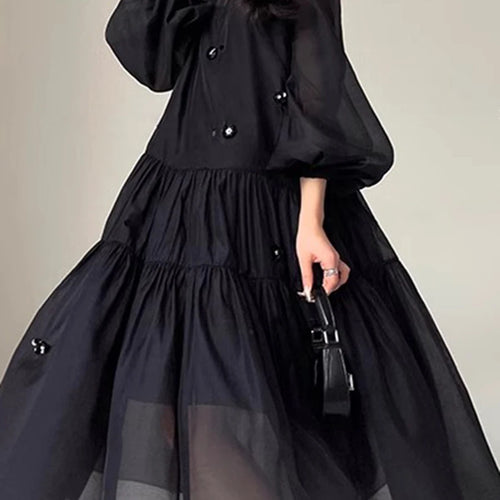 Load image into Gallery viewer, Solid Spliced Sequines Loose Dresses For Women O Neck Long Sleeve High Waist Temperament Dress Female Fashion New
