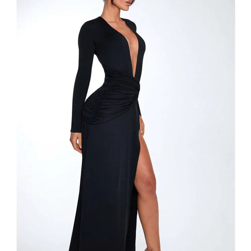 Load image into Gallery viewer, Elegant Re High Slit Bodycon Party Club Evening Dress Female Sexy Deep V Slimming Autumn/Winter 2025 New Women Vestdos
