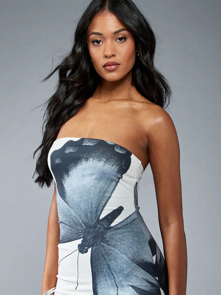 Off-shoulder Print Sexy Maxi Dress Women Summer New Strapless Sleeveless Backless High Waist Beach Holiday Long Dress