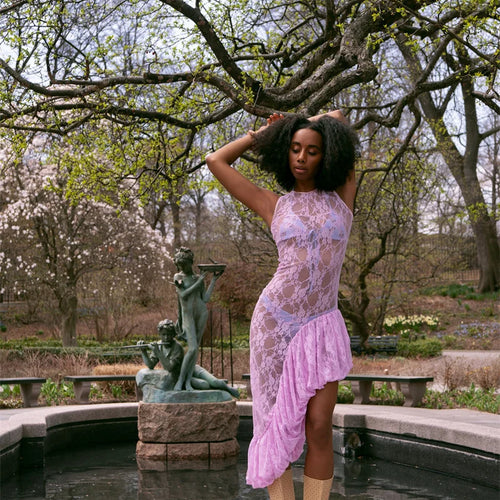 Load image into Gallery viewer, Lace See Through Ruffle Sexy Midi Dress Women Gown Summer Fashion High Waist Slim Thigh High Split Elegant Long Dress
