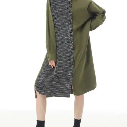 Load image into Gallery viewer, Women Black Color-block Big Size Midi Shirt Dress New Lapel Long Sleeve Loose Fit Fashion Tide Spring Autumn 2025 1DH2095
