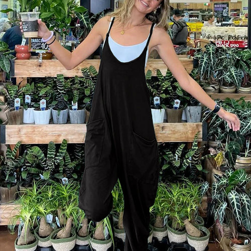 Load image into Gallery viewer, Streetwear Black Oversized Summer Jumpsuit Women Overalls Solid Loose Basic Spaghetti Strap Rompers Outfits One Piece
