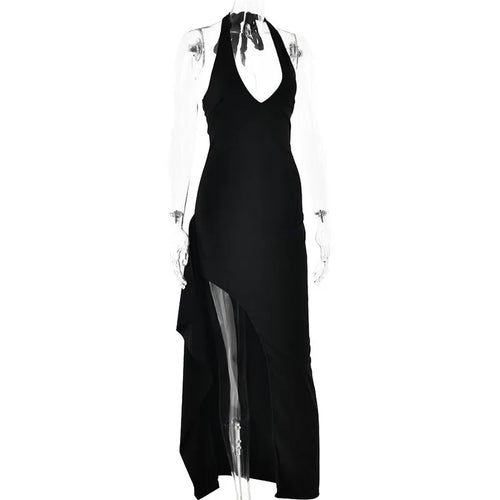Load image into Gallery viewer, Deep V Neck Thigh High Split Maxi Dress Women Halter Sleeveless Backless Bodycon Club Party Sexy Long Dress New
