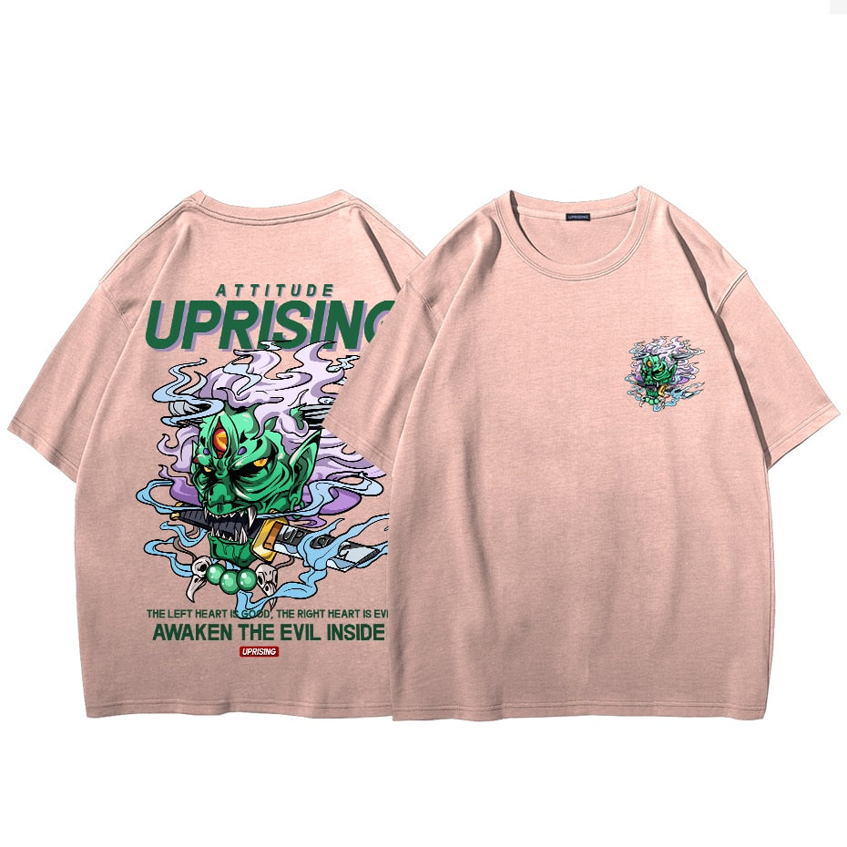 Demon devil ghost Pain Printed T Shirt Men Retro Washed oversized Tops Tees Harajuku Tshirt Streetwear Hip Hop Male T-shirts