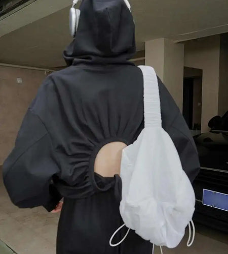 Backless Drawstring White Casual Sweatshirt New Hooded Long Sleeve Women Big Size Fashion Tide Spring Autumn 2025 1DH4973