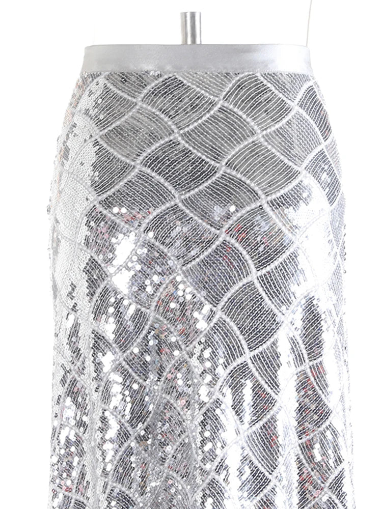 High Waist Black Sequins Shining Floor-Length Elegant Half-body Skirt Women Fashion Tide New Spring Autumn 2025  1DJ0272