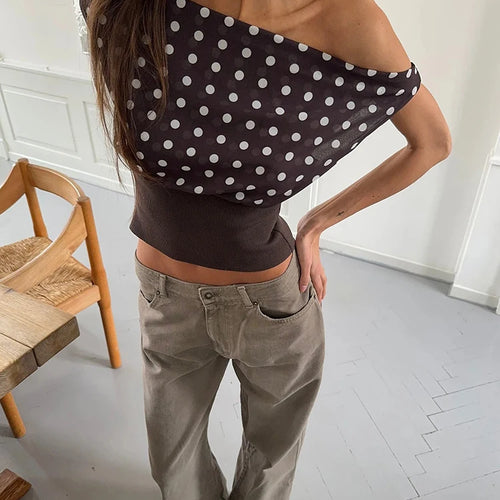 Load image into Gallery viewer, Backless Polka Dot Crop Tops Women Vest Fashion Summer New Oblique Shoulder Sleeveless Tank Tops Pullovers Female
