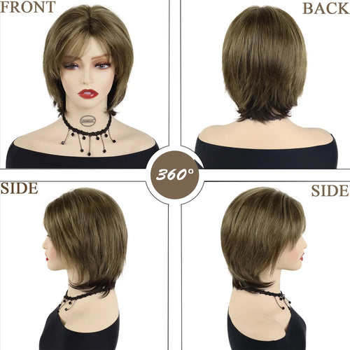 Load image into Gallery viewer, Synthetic Hair Wigs for Women Mix Brown Wig with Bangs Short Haircuts Bob Wig for Female Natural Wigs for Mother Daily
