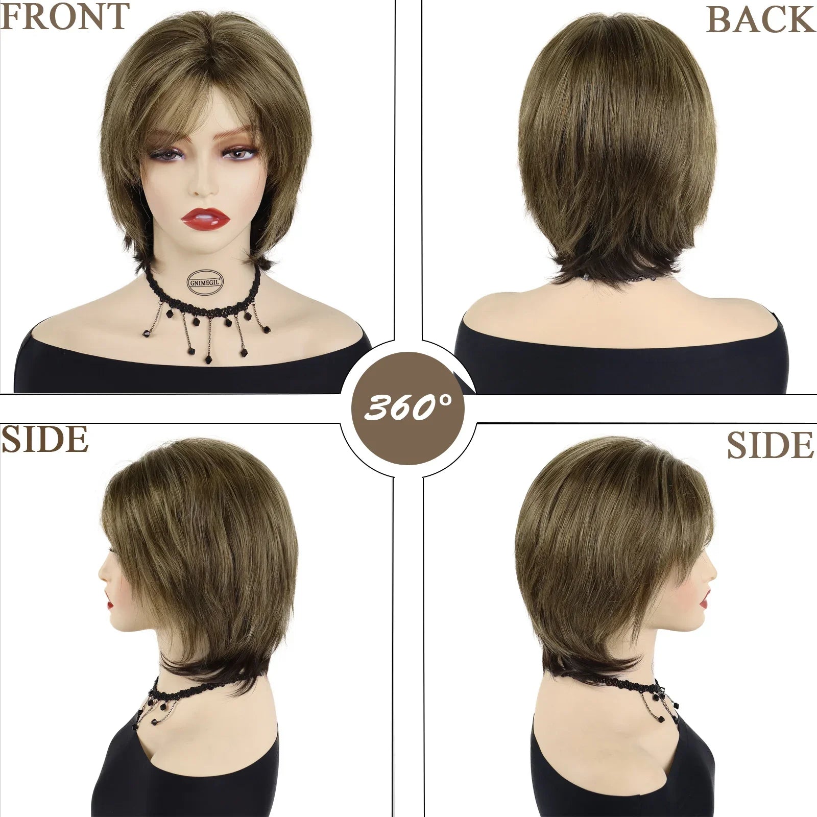 Synthetic Hair Wigs for Women Mix Brown Wig with Bangs Short Haircuts Bob Wig for Female Natural Wigs for Mother Daily