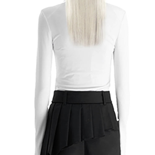 Load image into Gallery viewer, Colorblock Slimming Spliced Necktie Fashion T Shirts for Women Round Neck Long Sleeves Temperament T Shirt Female
