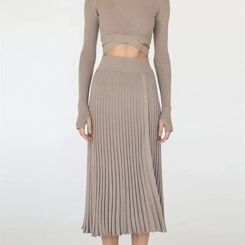 Load image into Gallery viewer, White Knit Two Piece Women Sets Fall Ribbed Crop Top And Pleated Knitted Skirt Suits For Women Midi Dress Sets 2022
