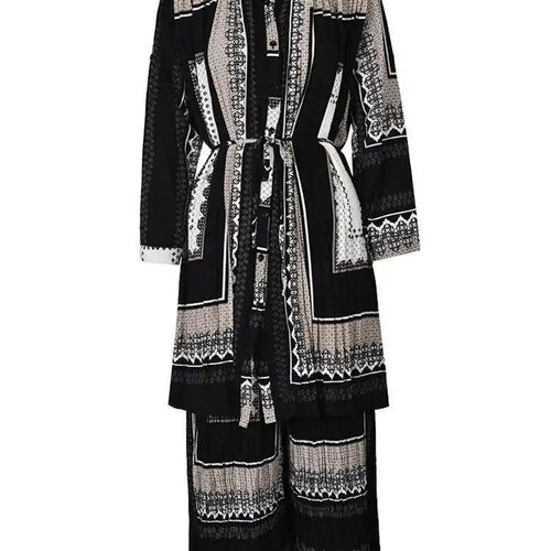 Load image into Gallery viewer, Big Size Printed Pleated Shirt Pants Two Piece Suit New Round Neck Long Sleeve Women Fashion Spring Autumn 2025 3AJ915
