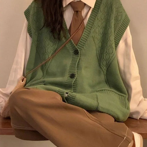 Load image into Gallery viewer, Autumn Grunge Loose Knitted Women's Tanks Casual All Match Sleeveless Pullovers Y2k Aesthetic Harajuku Streetwear Sweater Vest
