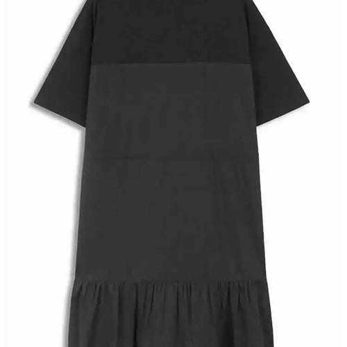 Load image into Gallery viewer, Women Khaki Color-block Pleated Big Size Midi Dress New Round Neck Short Sleeve Fashion Tide Spring Summer 2025 1DH5680
