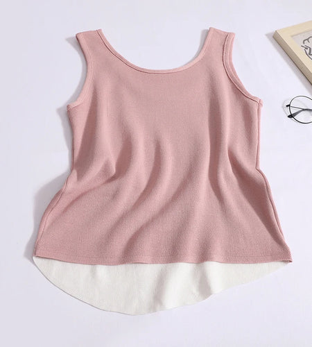 Summer Women Patchwork Backless Sleeveless Knit Vest Korean Sexy Club Asymmetrical Tank Tops Vintage Fashion Versatile Clothes