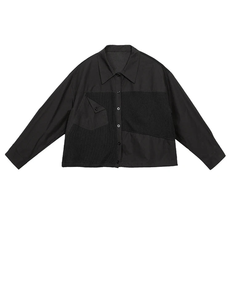 Women Black Irregular Drawstring Big Size Casual Blouse New Lapel Long Sleeve Shirt Fashion Spring Autumn 2025 1DJ0475
