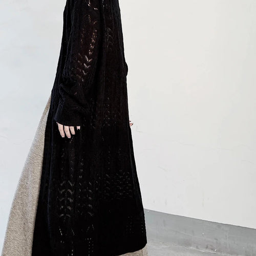 Load image into Gallery viewer, Women Black Big Size  Hollow Out Long Sweater Dress New Round Neck Long Sleeve Fashion Tide Spring Autumn 2025 1DJ0404
