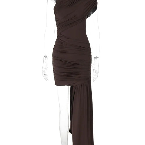 Load image into Gallery viewer, Irregular Draped Ruched Sexy Mini Dress For Women Elegant Turtleneck Sleeveless High Waist Pleated Club Party Dress
