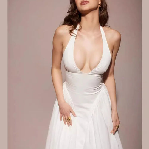 Load image into Gallery viewer, Elegant Sleeveless Bodycon Long Dress Women 2024 Summer New Sexy Hanging Neck Deep V-Neck Vestido Backless Evening Dress
