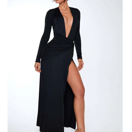 Load image into Gallery viewer, Elegant Re High Slit Bodycon Party Club Evening Dress Female Sexy Deep V Slimming Autumn/Winter 2025 New Women Vestdos
