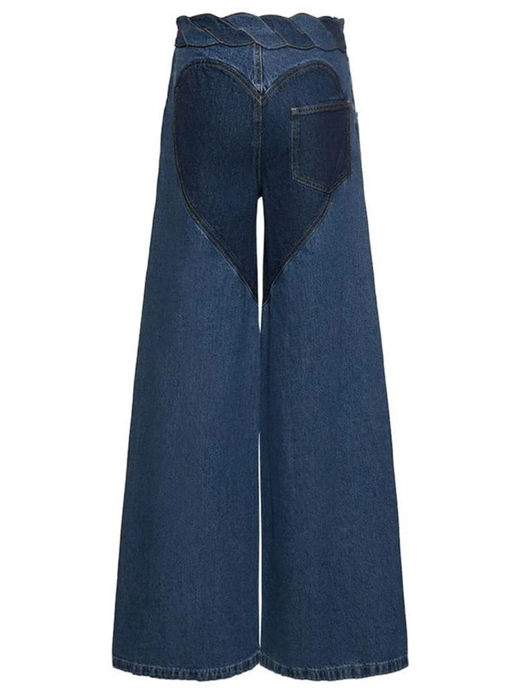 Hollow Out Designer Denim Pants For Women High Waist Casual Loose Wide Leg Jeans Female Fashion Clothing