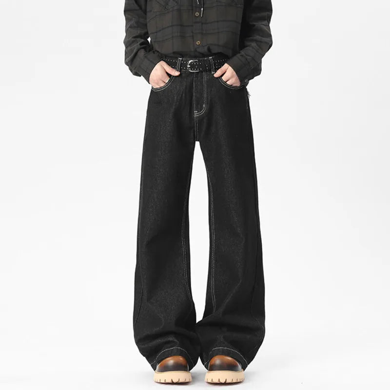 Men's Baggy New American High Steet Solid Color Decoration Straight Leg Trousers Spring Casual Male Trendy 2025 9W1539