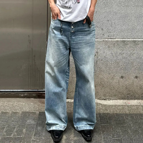 Load image into Gallery viewer, High Street Men&#39;s Denim Pants Loose Washing Bottun Design Straight Wide Leg Malwe Casual Jeans Autumn Simple 9C6709
