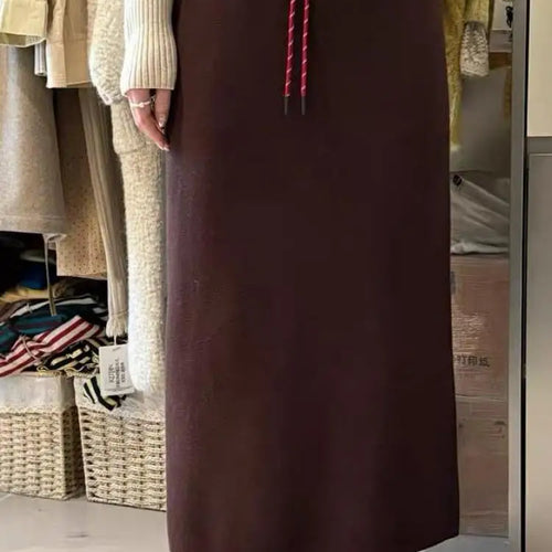 Load image into Gallery viewer, Korean Solid Drawstring Lace-up Elegant High Waist Long Skirt Women Versatile Split Skirt Streetwear 2024 Fashion Autumn Winter
