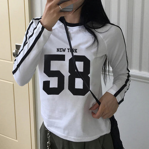 Load image into Gallery viewer, Casual Stripe Digital Printed Bodycon Tee Shirt Long Sleeve Korean Autumn Women&#39;s T-shirt Harajuku Contrast Color New
