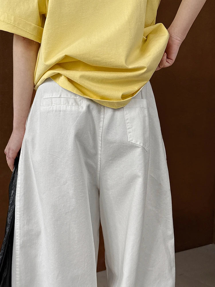 High Waist White Pleated Brief Long Elegant Wide Leg Jeans New Women Trousers Fashion Tide Spring Autumn 2025 1DH9977