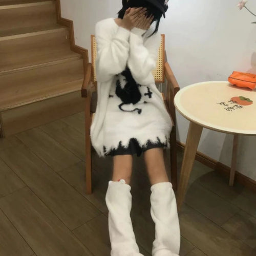 Load image into Gallery viewer, Oversized Harajuku Grunge Cartoon Jacquard Sweaters Streetwear Vintage Hole Jumpers 2025 Women Y2k Aesthetic Casual Pullovers
